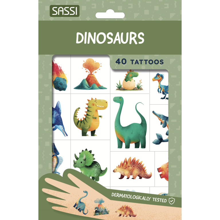 Sassi – Tattoos Dinosaurs | Kids Temporary Tattoos with Dinosaurs – 40 designs