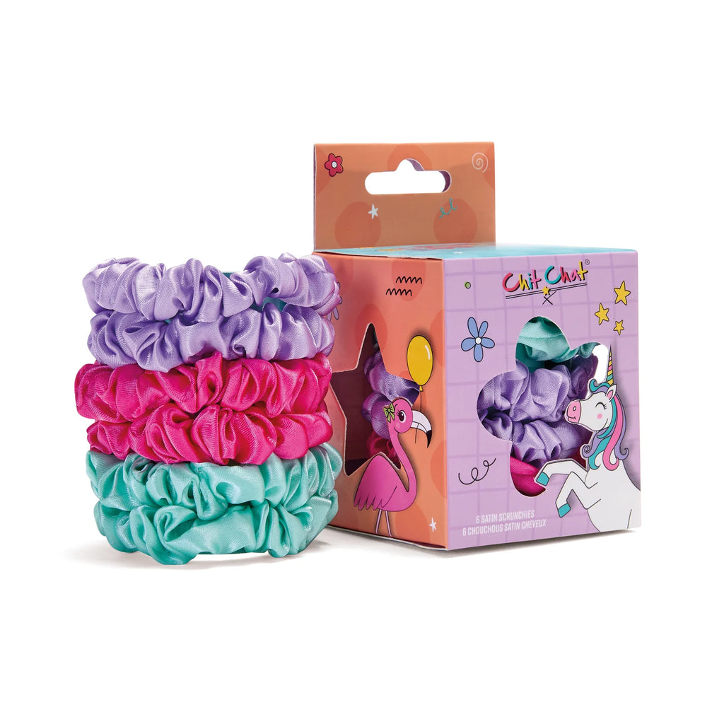 Chit Chat Scrunchie Boutique | Kids' Satin Scrunchies Set of 6 – Ages 4+