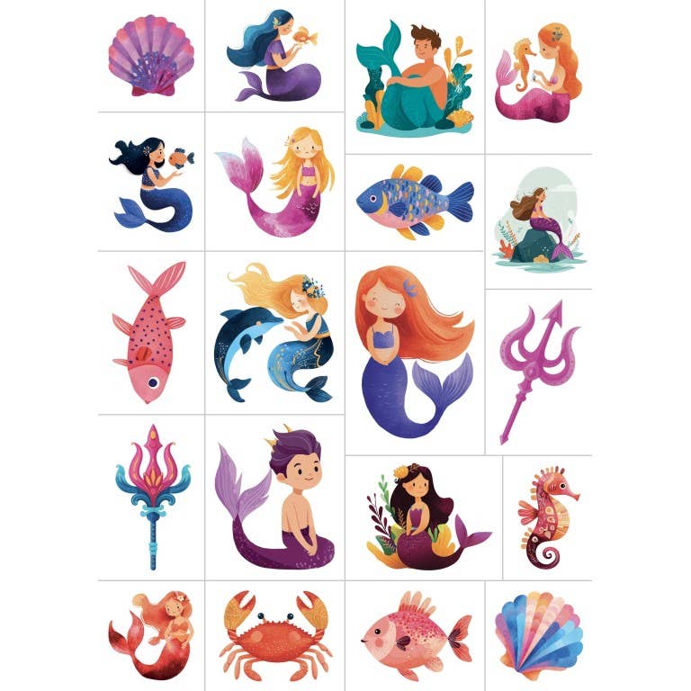 Sassi - Tattoos Mermaids | Children's Temporary Tattoos with Mermaids - 40 designs
