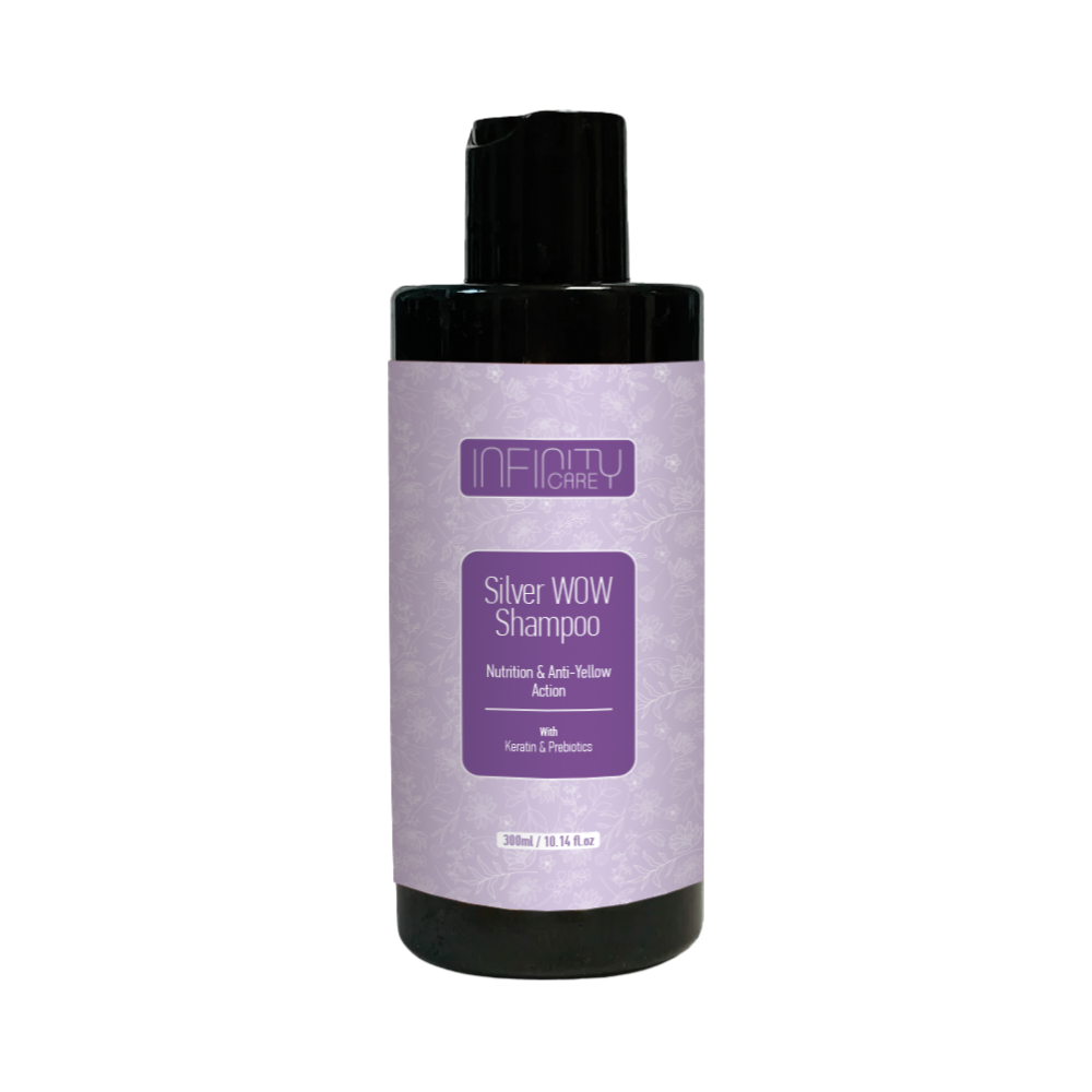 Infinity Care Silver WOW Shampoo Anti-Yellow | Σαμπουάν με Κερατίνη & Πρεβιοτικά για Ξανθά και Γκρίζα Μαλλιά 300ml