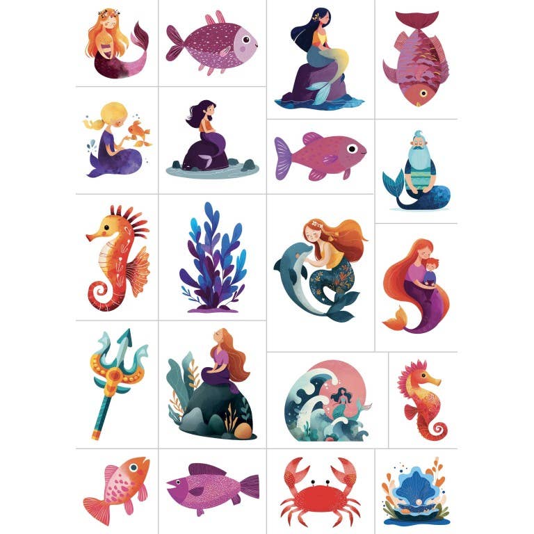 Sassi - Tattoos Mermaids | Children's Temporary Tattoos with Mermaids - 40 designs